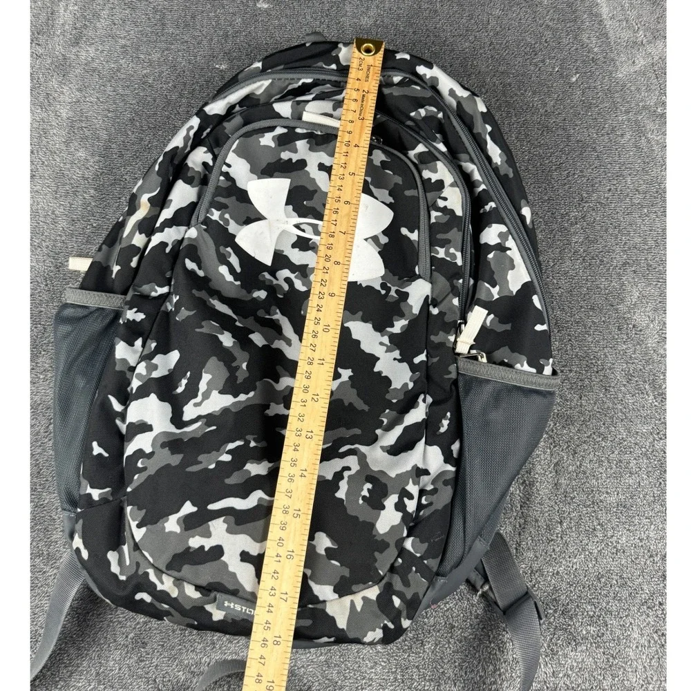 Under Armour Storm Backpack Camo Black Grey White Logo School Gym Bag 18 inch